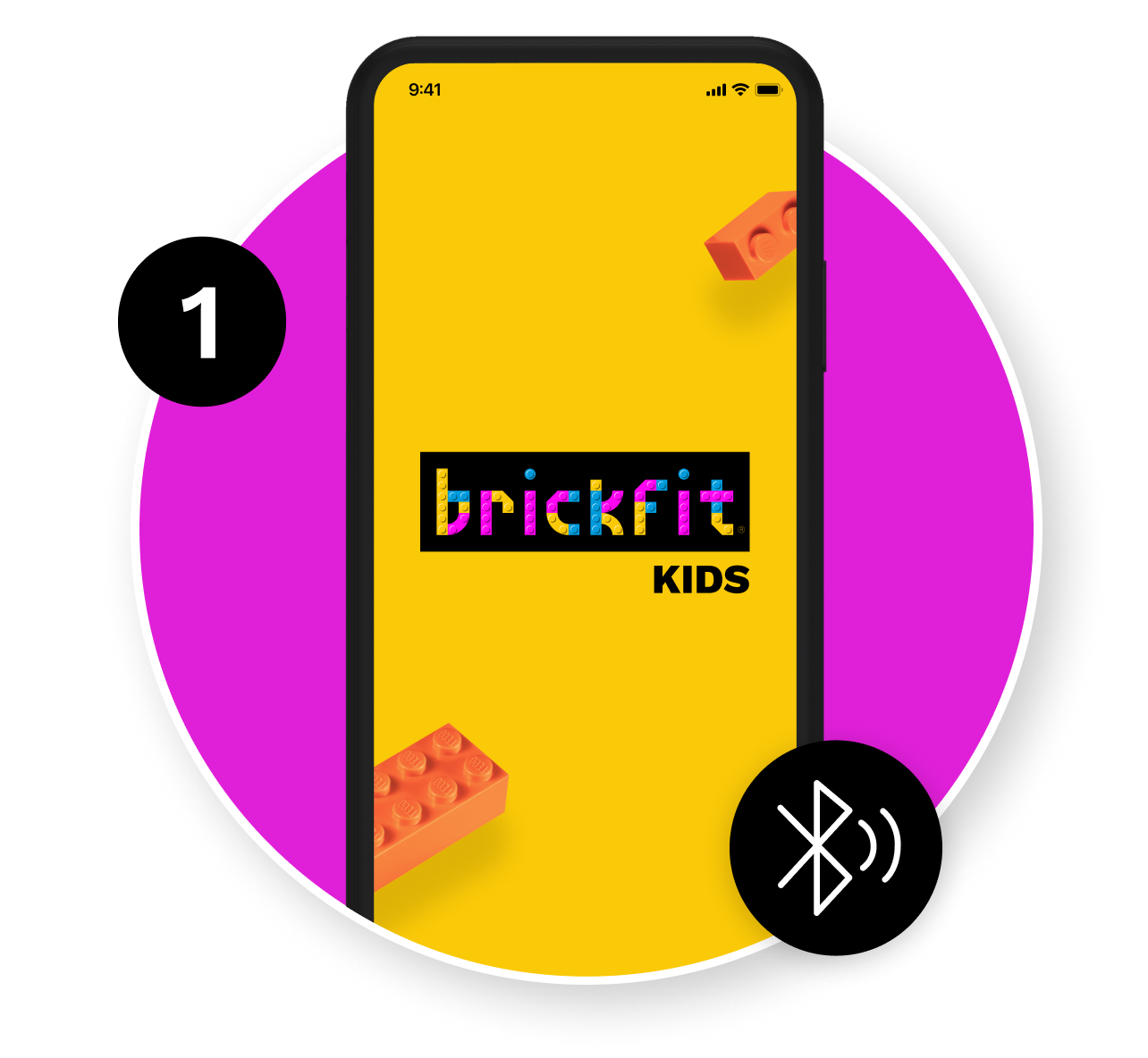 Download BrickFit kids on your smartphone. A smartphone displaying the BrickFit Kids app homepage.